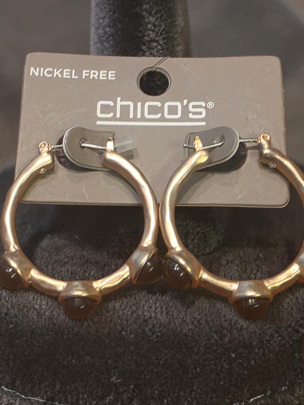 Chico’s Gold Tone Brown Resin Studded Hoop Earrings